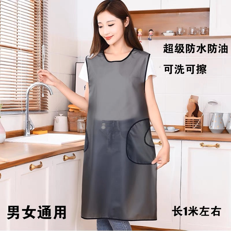 Apron tpu Waterproof oil-proof men's and women's household kitchen disposable aquatic catering work clothes sleeveless waist customizable
